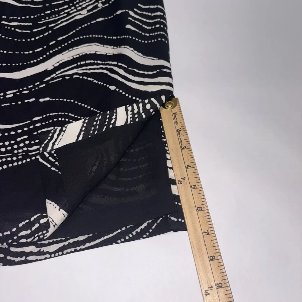 Talbots Skirt Black/Cream Aquatic Look Print 100% Pure Silk Classy Sz 8 Knee L - Picture 6 of 9